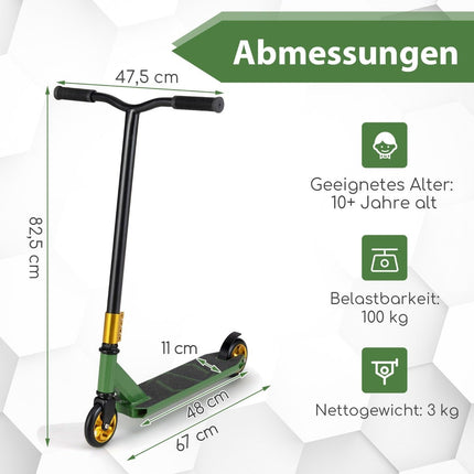 Stunt-Scooter mit 360-Grad-Lenkung &amp; PU-Rädern &amp; Aluminium-Deck Stunt-Scooter Fun Scooter Grün