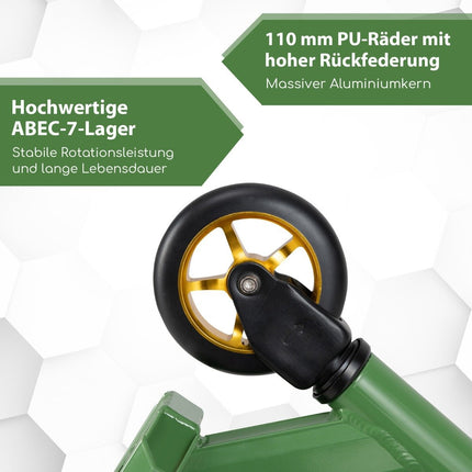 Stunt-Scooter mit 360-Grad-Lenkung &amp; PU-Rädern &amp; Aluminium-Deck Stunt-Scooter Fun Scooter Grün