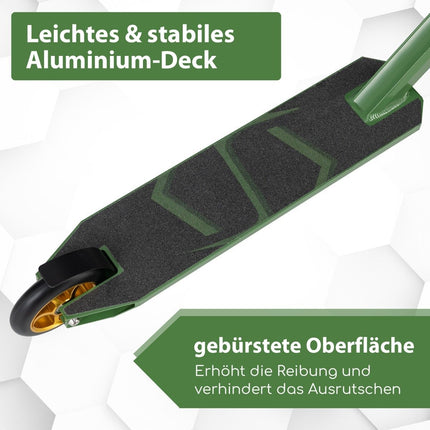 Stunt-Scooter mit 360-Grad-Lenkung &amp; PU-Rädern &amp; Aluminium-Deck Stunt-Scooter Fun Scooter Grün