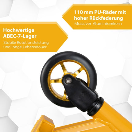 Stunt-Scooter mit 360-Grad-Lenkung &amp; PU-Rädern &amp; Aluminium-Deck Stunt-Scooter Fun-Scooter Gelb