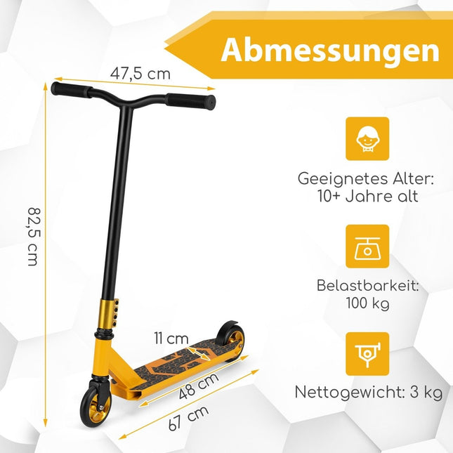 Stunt-Scooter mit 360-Grad-Lenkung &amp; PU-Rädern &amp; Aluminium-Deck Stunt-Scooter Fun-Scooter Gelb