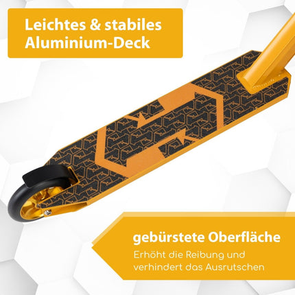 Stunt-Scooter mit 360-Grad-Lenkung &amp; PU-Rädern &amp; Aluminium-Deck Stunt-Scooter Fun-Scooter Gelb