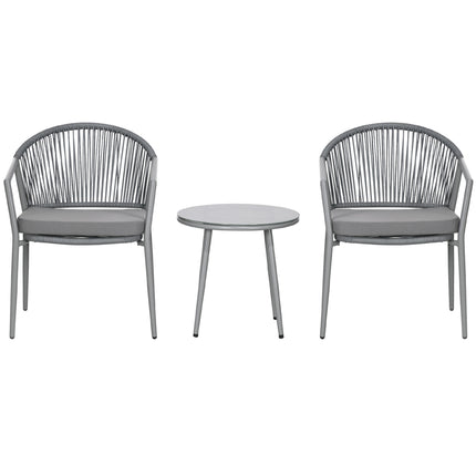 Outdoor seating - 2 chairs, coffee table, steel frame