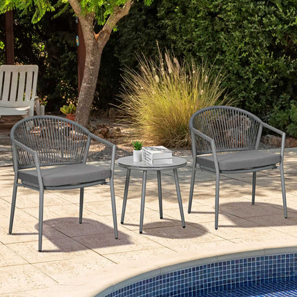 Outdoor seating - 2 chairs, coffee table, steel frame