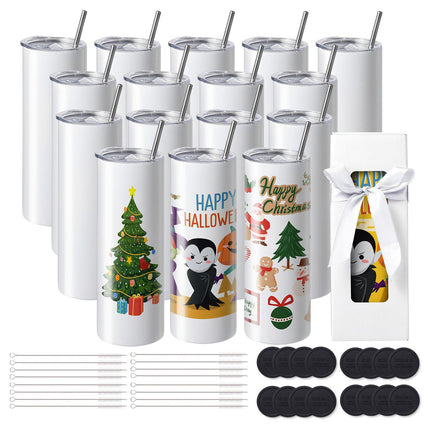 Sublimation Tumblers, 16-Pack 20 oz Stainless Steel with Lids