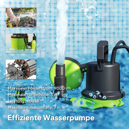 Submersible Water Pump with Float Switch, 400W, 9000L/h