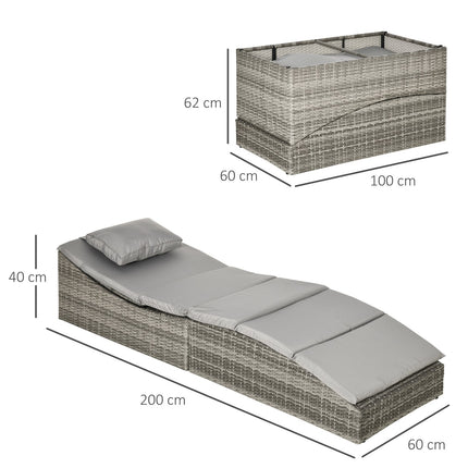 Verstellbare Sonnenliege aus Polyrattan mit Kissen, klappbares 2-in-1-Design