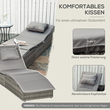 Verstellbare Sonnenliege aus Polyrattan mit Kissen, klappbares 2-in-1-Design