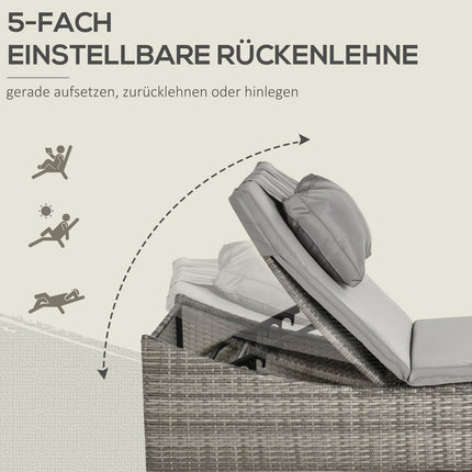 Verstellbare Sonnenliege aus Polyrattan mit Kissen, klappbares 2-in-1-Design