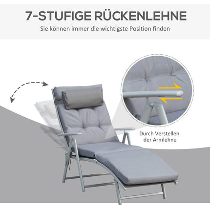 Verstellbare graue Sonnenliege mit Kissen, klappbares Metall