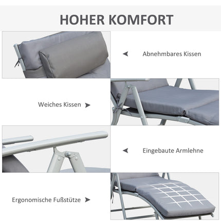 Verstellbare graue Sonnenliege mit Kissen, klappbares Metall