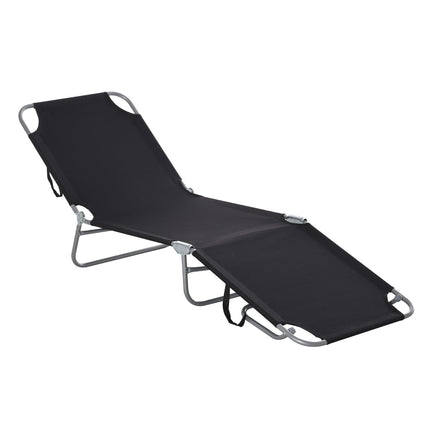 Folding camping sun lounger with adjustable backrest, black