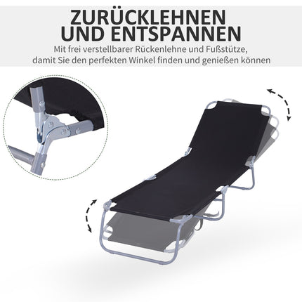 Folding camping sun lounger with adjustable backrest, black