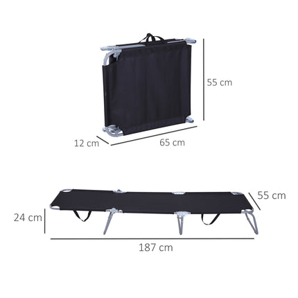 Folding camping sun lounger with adjustable backrest, black