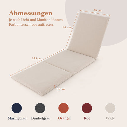 Sonnenliegen-Auflagen-Set, Beige, 182x59x4.5 cm, 2er-Pack