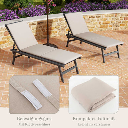 Sonnenliegen-Auflagen-Set, Beige, 182x59x4.5 cm, 2er-Pack