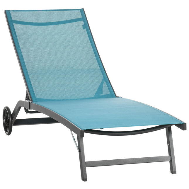 Verstellbare Sonnenliege mit Rädern - blau, Aluminium, 195 cm