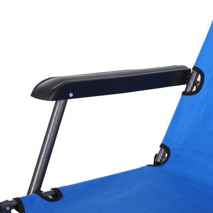 Chaise longue de plage pliable à 2 niveaux, coussin, chaise longue de jardin, métal bleu, tissu Oxford, 135 x 60 x 89 cm