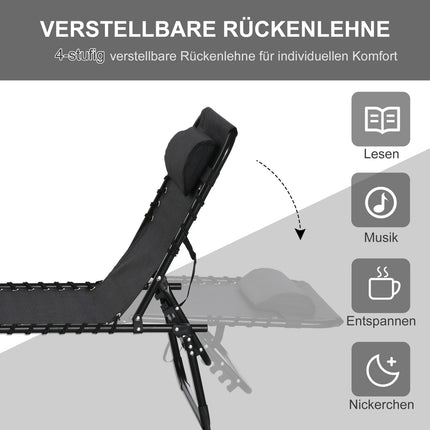 Ligstoel Opvouwbaar Tuinligstoel Opklapbaar Ligbed Tuin 4-Traps Rugleuning Verstelbaar Staalgaas Stof Zwart 197 X 58 X 76 Cm