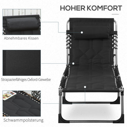Folding garden sun lounger with cushion, adjustable backrest