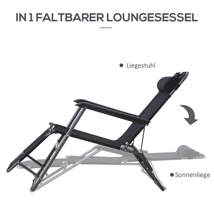 Klappbare Sonnenliege mit Kissen, schwarzes Metall & Oxford-Gewebe
