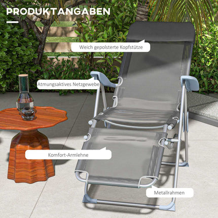 Klappbarer Gartenstuhl, verstellbare Rückenlehne, graues Netzgewebe