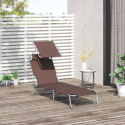 Klappbarer Liegestuhl mit Sonnenschutz, braun, 187x58x36 cm