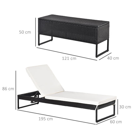 Verstellbare Sonnenliegen-Set: 3-teilig, Rattan & Polyester, schwarz/creme