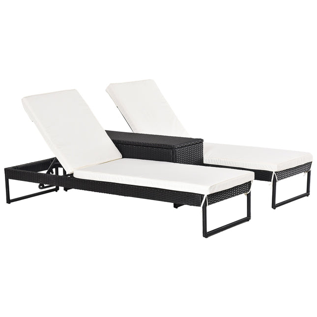Verstellbare Sonnenliegen-Set: 3-teilig, Rattan & Polyester, schwarz/creme