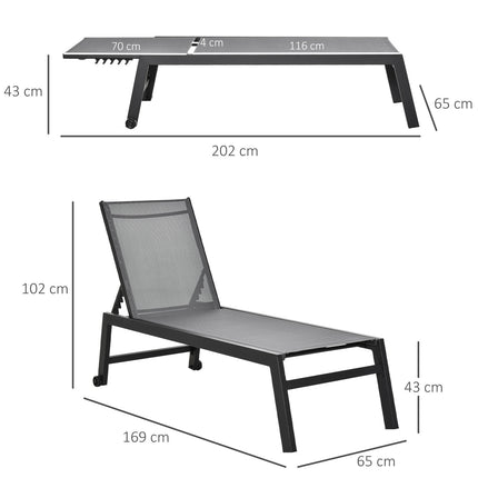 Ligstoel Tuinligstoel 5 Treden Rugleuning Aluminium Grijs 169 X 65 X 102 Cm