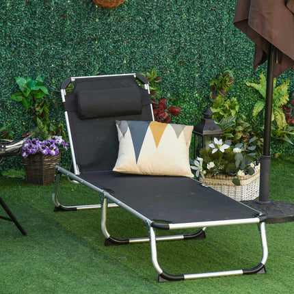Adjustable sun lounger in black mesh, ergonomic and foldable