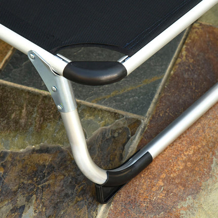 Adjustable sun lounger in black mesh, ergonomic and foldable
