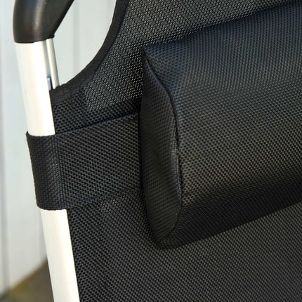 Adjustable sun lounger in black mesh, ergonomic and foldable