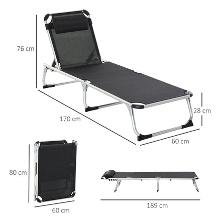 Adjustable sun lounger in black mesh, ergonomic and foldable