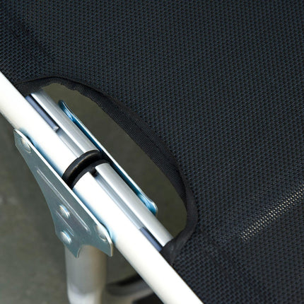 Adjustable sun lounger in black mesh, ergonomic and foldable