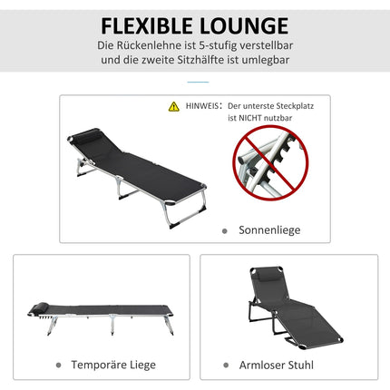 Adjustable sun lounger in black mesh, ergonomic and foldable