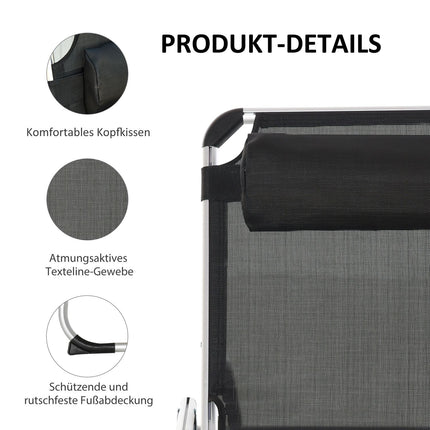 Adjustable sun lounger in black mesh, ergonomic and foldable