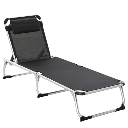 Adjustable sun lounger in black mesh, ergonomic and foldable