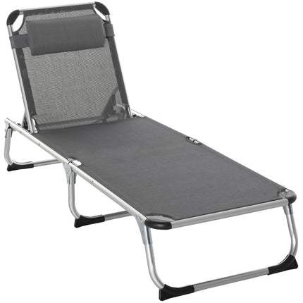 Verstellbare Sonnenliege aus grauem Mesh, klappbar und ergonomisch