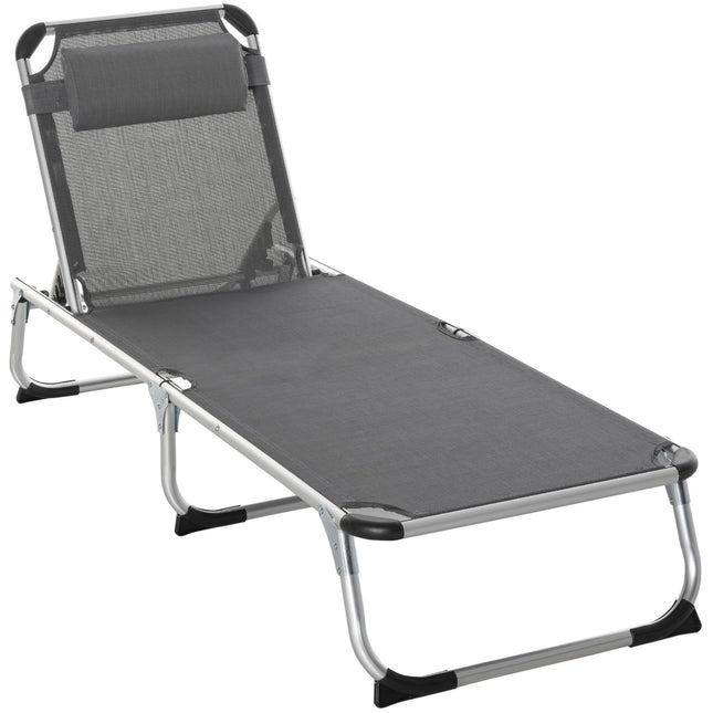 Verstellbare Sonnenliege aus grauem Mesh, klappbar und ergonomisch