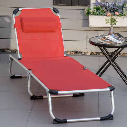 Adjustable Ergonomic Sun Lounger in Mesh, foldable, Red