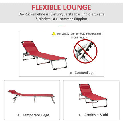 Adjustable Ergonomic Sun Lounger in Mesh, foldable, Red