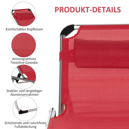Adjustable Ergonomic Sun Lounger in Mesh, foldable, Red