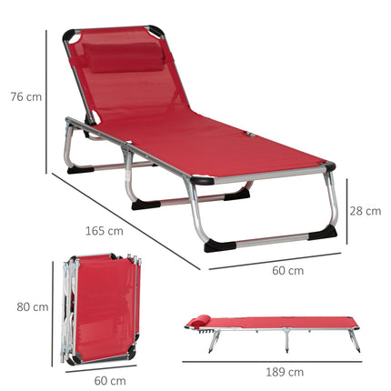 Adjustable Ergonomic Sun Lounger in Mesh, foldable, Red