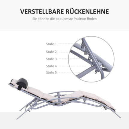 Verstellbare Sonnenliege aus Aluminium – Cremeweiß, 170x64x82 cm
