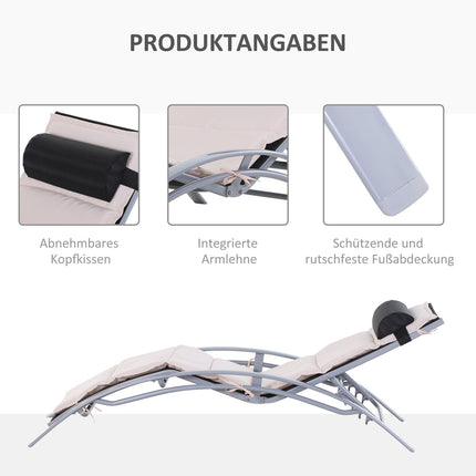 Verstellbare Sonnenliege aus Aluminium – Cremeweiß, 170x64x82 cm