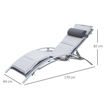 Verstellbare Sonnenliege aus Aluminium – Grau, 170 x 64 x 82 cm