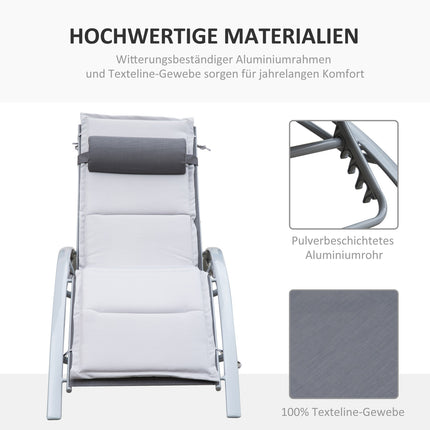 Verstellbare Sonnenliege aus Aluminium – Grau, 170 x 64 x 82 cm