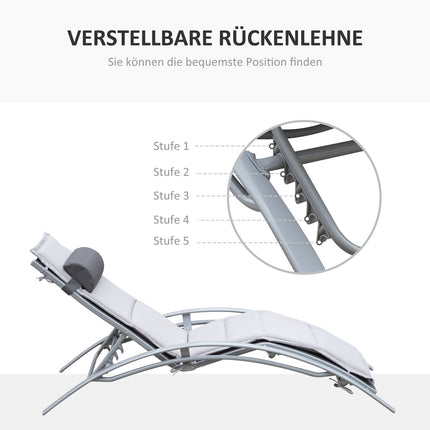 Verstellbare Sonnenliege aus Aluminium – Grau, 170 x 64 x 82 cm