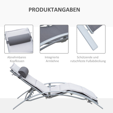 Verstellbare Sonnenliege aus Aluminium – Grau, 170 x 64 x 82 cm